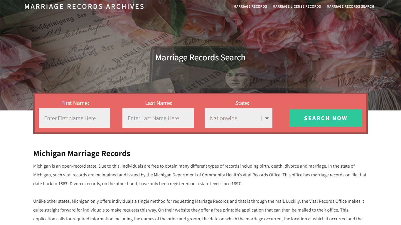 Michigan Marriage Records | Enter Name and Search | 14 Days Free